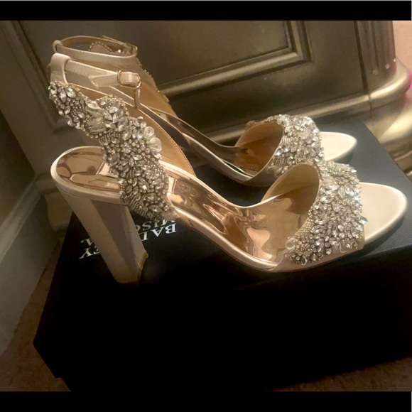 Badgley Mischka Shoes - Badgley Mischka Libby Crystal Embellished Ankle Strap Satin Dress Sandals